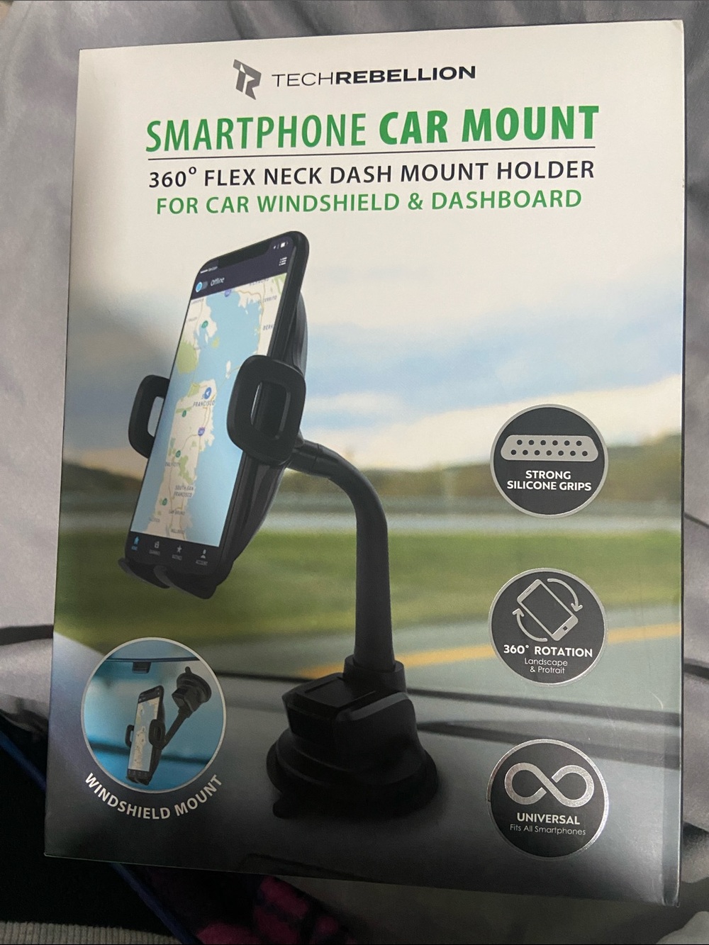 Rebellion Black Smartphone Car Mount with Green Accents